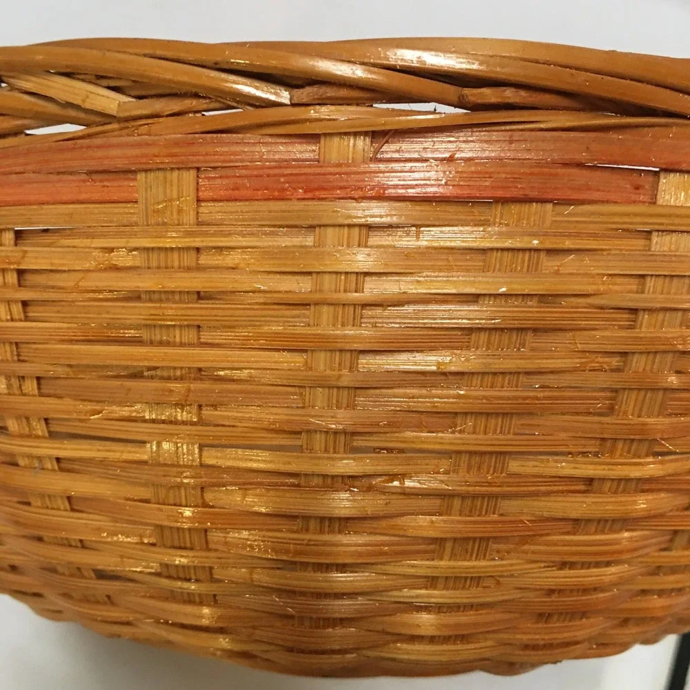 Round Wicker Basket Unisex 9 Inch Tan Woven Decorative Storage Bowl Cottagecore